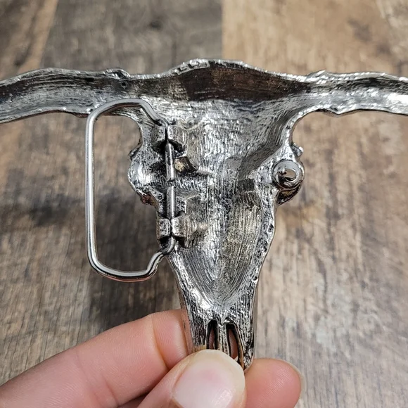 Western Silver Longhorn Bull Skull Belt Buckle Festival Ciuntry Music Concert - Picture 4 of 8